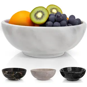8" Luxury White Marble Decorative Bowl for Coffee Table - Elegant Modern Fruit Bowl for Kitchen Counter - Heavy Stone Entryway Catchall for Keys Jewelry Potpourri Holder - Medium Size