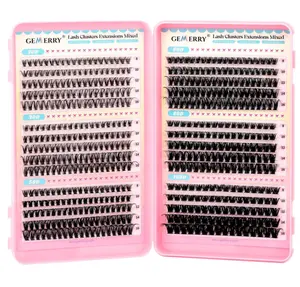 GEMERRY 565Pcs Lash Clusters D Curl Volume Eyelashes Clusters Extensions with Thin Band for DIY at home (30D+40D+50D+60D+80D+100D, 8-16mm)