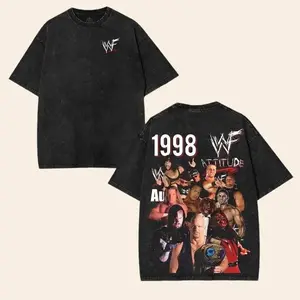 WWF 1998 Wash T-Shirt – Austin Rules The World Oversized Vintage Retro Tee Inspired by Stone Cold Steve Austin & Classic Wrestling Attitude Era Merch unisex graphic casual cotton top shirt wwe fan Fabric Womenswear