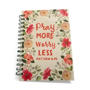Faith Prayer Journal – Pray More Worry Less Notebook | Inspirational Bible Verse Writing Journal (Matthew 6:34)