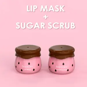 Strawberry Lip Mask + Sugar Scrub Set Moisturizing Plumping Balm