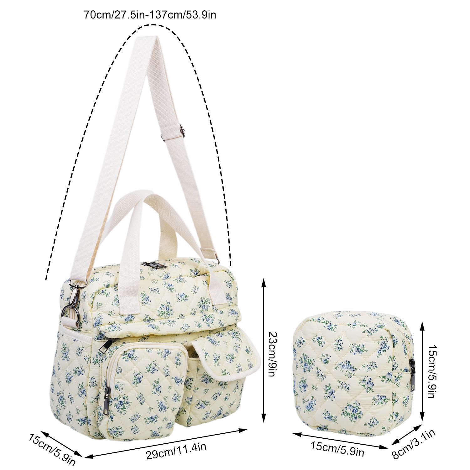 Set of 2 Small Floral Quilted Tote Bags for Women with Multiple Pockets, Crossbody Shoulder Purse, Everyday Handbags