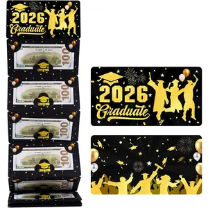 Class of 2026 Graduation Money Holder with 10 Slots - Surprise Graduation Gifts for Daughter Son - Creative Cash Gift Envelopes Card for High School College Middle School Graduates, Black and Gold