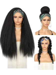 26 Inches Kinky Straight Headband Wig for Women, Yaki Straight Wigs with Headband, Long Kinky Afro Wigs for Women