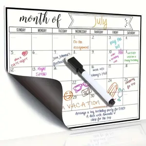 Refrigerator calendar two-piece set (1 magnetic refrigerator calendar+1 magnetic marker pen), suitable for refrigerators, whiteboards, reusable, easy to clean, with weekly and monthly designs, convenient for time planning, Fridge calendar magnetic