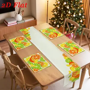 JIT 2D Flat Citrus Slice Digital Print Coordinated Table Runner and Placemats Set, All-Season Fresh and Vibrant Table Decor for Dining or Coffee Table, Perfect for Versatile Placement, Kitchen, Holiday, Indoor and Outdoor Everyday and Party Decoration