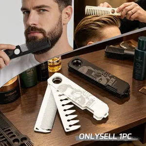 Men's Vintage Carved Dual-Tooth Folding Comb, Anti-Static Two-In-One Wide Fine Teeth Pocket Comb, Portable Hair and Beard Styling Brush, and Colors Available