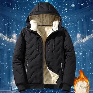 Men's Autumn & Winter Hooded Wool Cotton Jacket Warm & Fluffy Zip Up Coat with Soft Polyester Lining, Zipper Pockets, Suitable for Cold Weather Machine Washable, Regular FitMen's Jacket Men's Jacket Fashion Top Beige Casual#SummerVibes