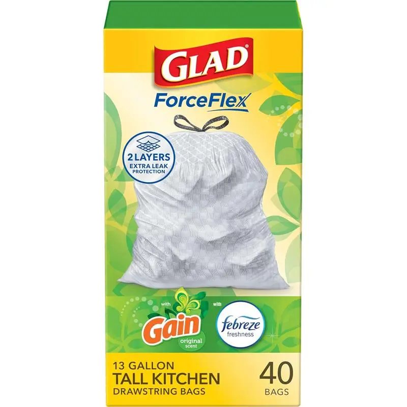 13 Gal Tall Kitchen Trash Bags Gain Original with Febreze, 40 Ct (Pack May Vary)