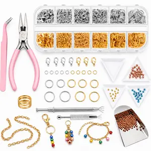Jewelry Repair Kit Jewelry Making Tools Set with Jump Rings, Lobster Clasps, Pliers, Tweezers and Bead Trays