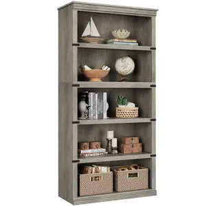 Modern Bookcase, Freestanding Wooden Bookshelf with Open Compartment for Office, Library