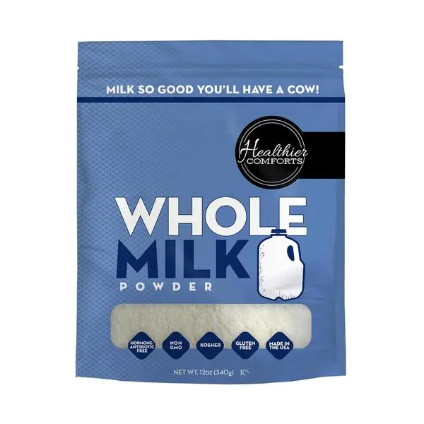 Healthier Comforts Whole Milk Powder | Shelf Stable | Kosher, Gluten Free, Non-GMO, Perfect for Shakes, Smoothies, Coffee Creamer, Baking | Made in USA (12oz)