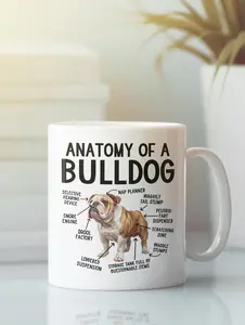 Anatomy of a Bulldog Mug, Funny English Bulldog Gifts, Bull Dog Lover Coffee Cup, Cute Cartoon Sarcastic Meme Graphic Present for Dad Mom #398