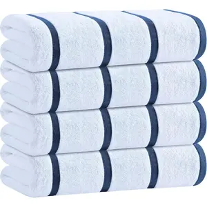 Oversized 30 x 60 Inches Classic Cotton Pool Towels, Ultra Absorbent Low Lint Striped Extra Large Luxury Beach Bath Towels for Adults, Navy Blue 4 Pack