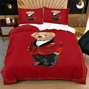 Exquisite & Stylish Teddy Bear Printed Duvet Cover Set (1-2 Pillowcases), Premium Gift Choice, Breathable and Soft Bedding, Suitable for Bedrooms & Dorms