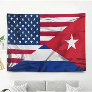Cuba USA flag background cooperation friendship peach skin horizontal wall hanging tapestry printing heat transfer suitable for home decoration gift Size