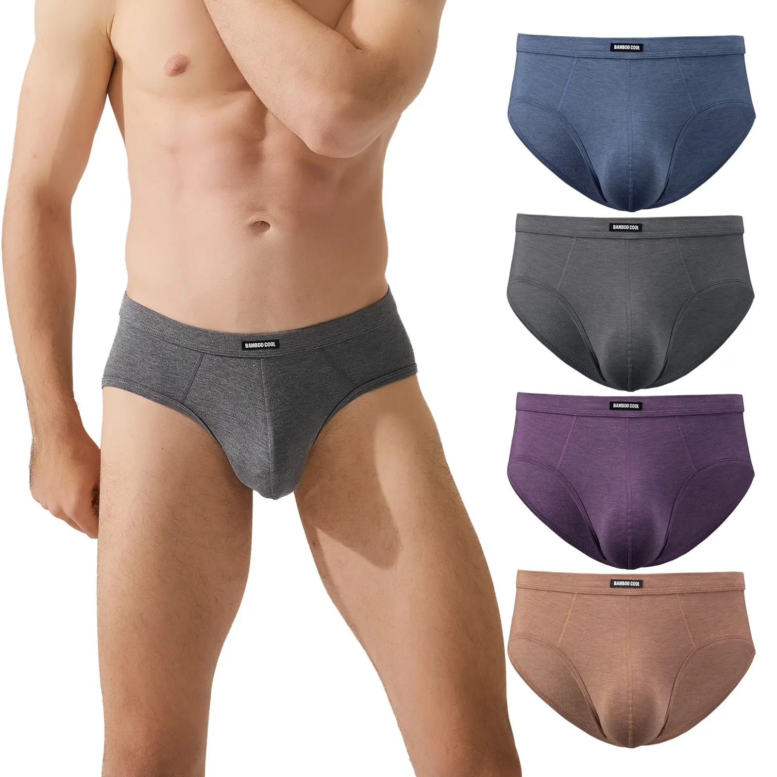 BAMBOO COOL Men's Plain Bamboo Briefs - Smooth, Breathable Fabric, Contour Pouch for All-Day Fitness Comfort, 4A, Basics, Tag-Free, Sleeping, Casual, Bamboo Knit Men's Briefs