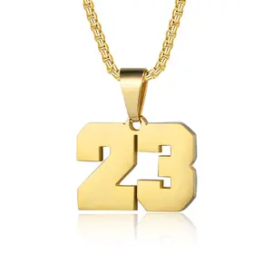 1-100 Number Necklaces Personalized Necklaces 18K Gold Plated Initial Number Pendant Stainless Steel Chain Sports Necklaces for Men Women