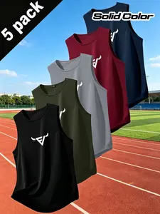 5-Pack Men's Fashion Business Casual Tank Tops, Mixed Colors, Breathable, All-Season, Polyester Material, Outdoor Sports Shirts, Holiday Gifts