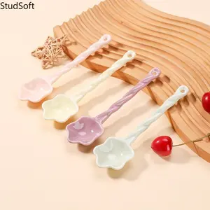 Set of 4 Ceramic Star-Shaped Spoons with Twisted Handles — Stylish, Long-Handled Utensils for Home, Dorm, or Office Use; Ideal for Dining, Soups, and Desserts