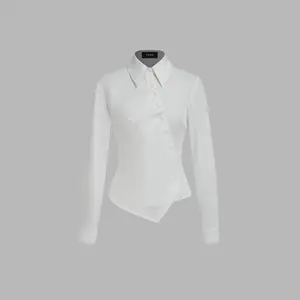 Cider Collar Check Asymmetrical Wrap Blouse