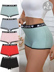 Women's Coarse Threaded Panties Set, Love Waistband Design, Breathable, Ribbed & Stylish Fabric, Available Sizes S-Xxl, Comfortable Underwear Everyday, Casual Comfy Panty