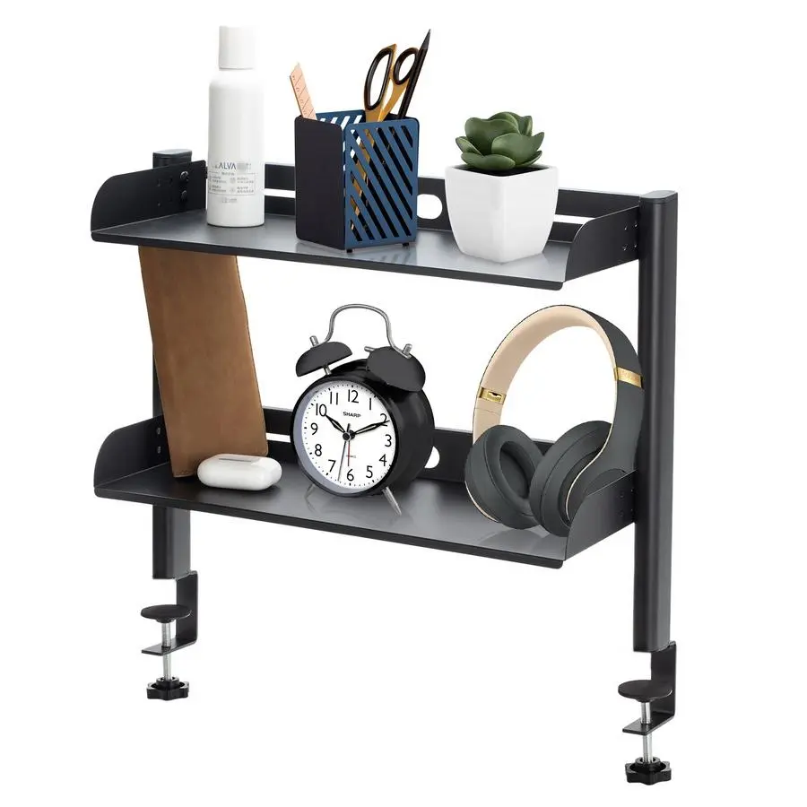 Clamp on Desktop Shelf, 1 Count Adjustable Clamp on Desktop Storage Rack, Desk Organizer Tidy for Home Office, Office Desk Accessories