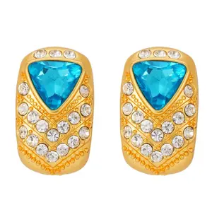 Vintage Sapphire Blue Square Glass Stud Earrings MJT000265