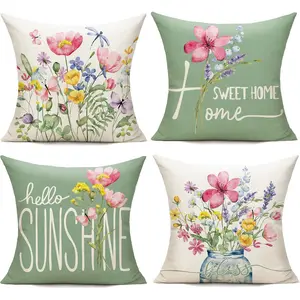 Spring Outdoor Throw Pillow Covers 18x18 Set of 4 Garden  Farmhouse Patio Decorative Cushion Covers Home Decor Couch for Sofa Bedroom Livingroom