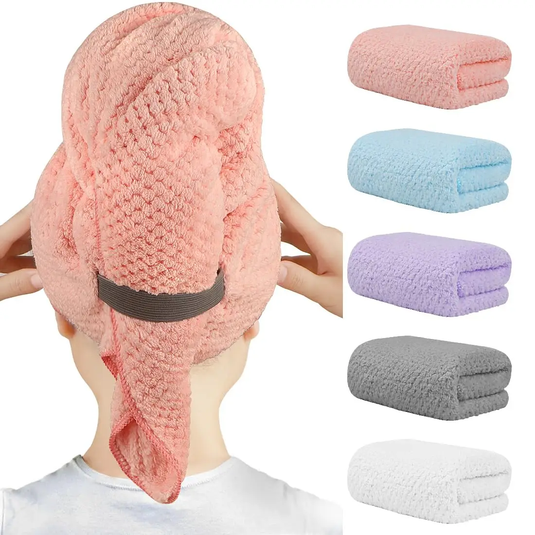 5 Pack Large Microfiber Hair Towel Wrap for Women, Super Soft Fast Drying Hair Turbans for Wet Hair, Long, Thick, Curly Hair, Anti Frizz Hair Towel Wr