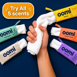Oomi Full-Body Cleansing – Pack of 5  | Soft Pre-Moistened Terry Cloth Face & Body Towel for Men & Women - Gently Clean & Dry Skin Quickly – Multifunctional Towel for Gym, Office, Outdoor & Travel Use