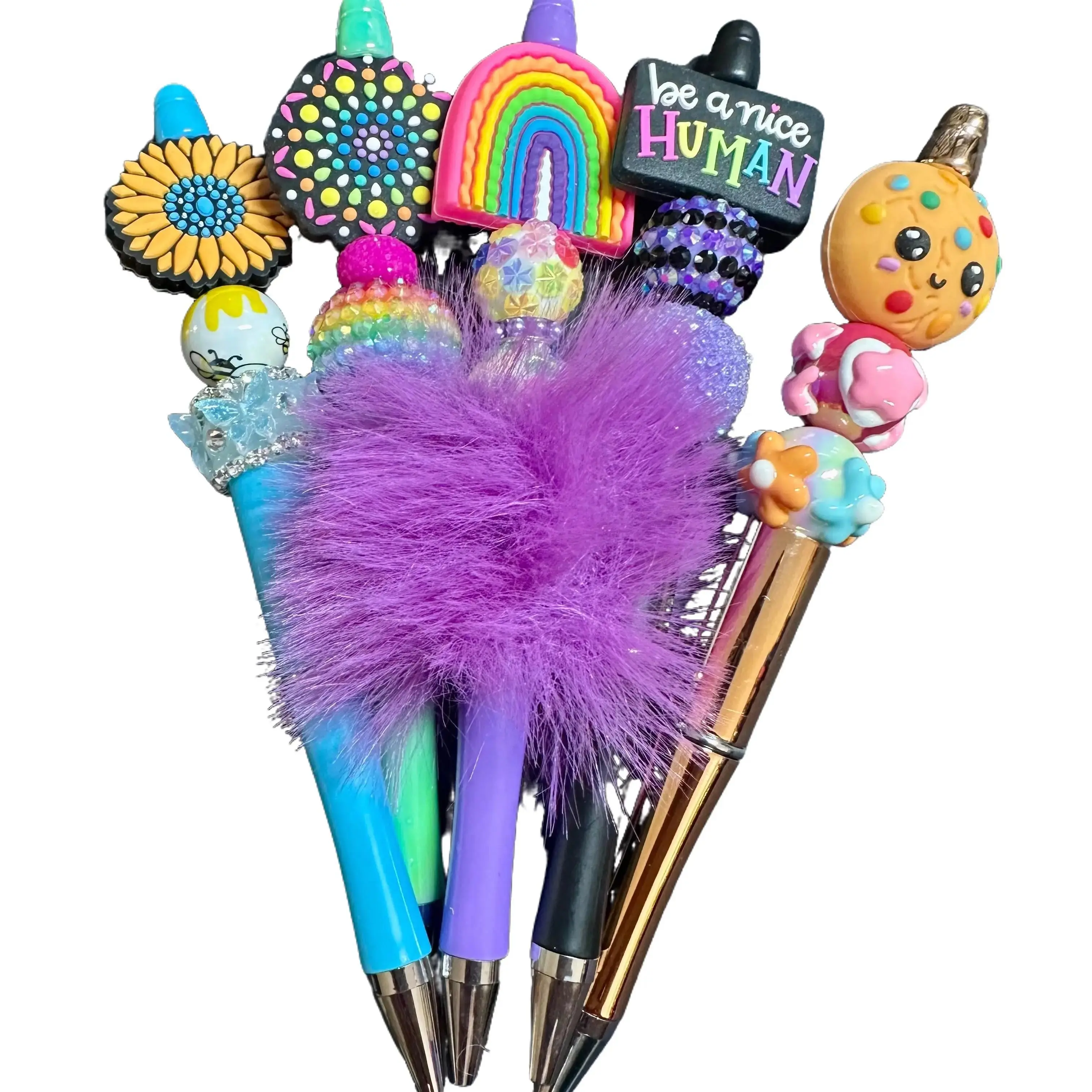 2 Custom Beaded Pens (Live Selection) - Office Writing Tools, Personalized Item, Unique Design, Colorful Beads, Novelty Tops, Vibrant Flair