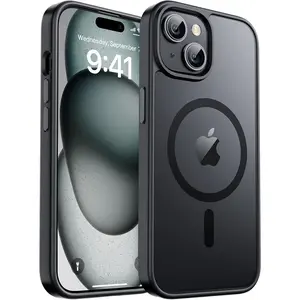 Magnetic for iPhone 15 Case & iPhone 14 Case, [Compatible with MagSafe] [10 FT Military Grade Drop Protection] Slim Translucent Matte Shockproof Anti-Scratch Phone Cover, Black