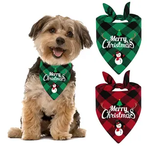 2 Pack Christmas pet Bandana,Classic Plaid Dog Scarf Triangle Bibs,Merry Christmas Pet Scarf Gift Set