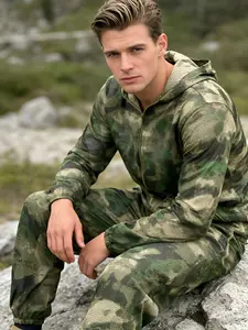 Army Hooded Set Breathable Mesh Top and Pants, Camouflage Costume for Outdoor Hunting, Party, Christmas Gift, Halloween Present