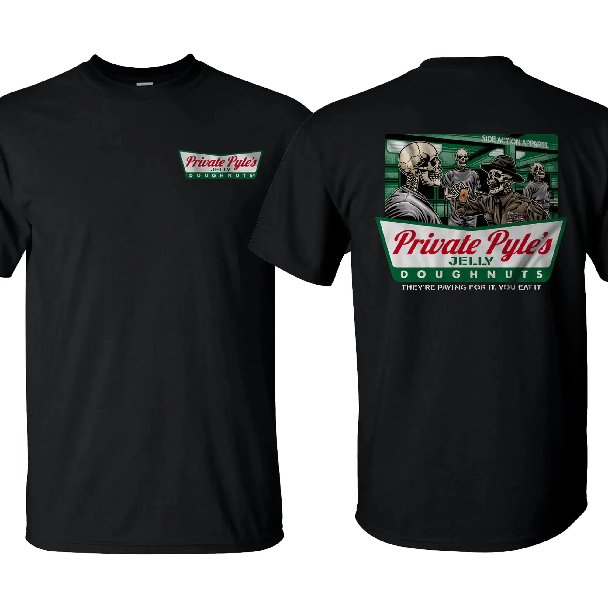 Unisex Pure Cotton Short-Sleeve Private Pyle's Jelly Doughnuts Statement Tee - Patriotic Military Letter Print, Streetwear, All-Seasons, Perfect Gift for Veterans, Daily/Casual/Outdoor Wear (Men's Tops)