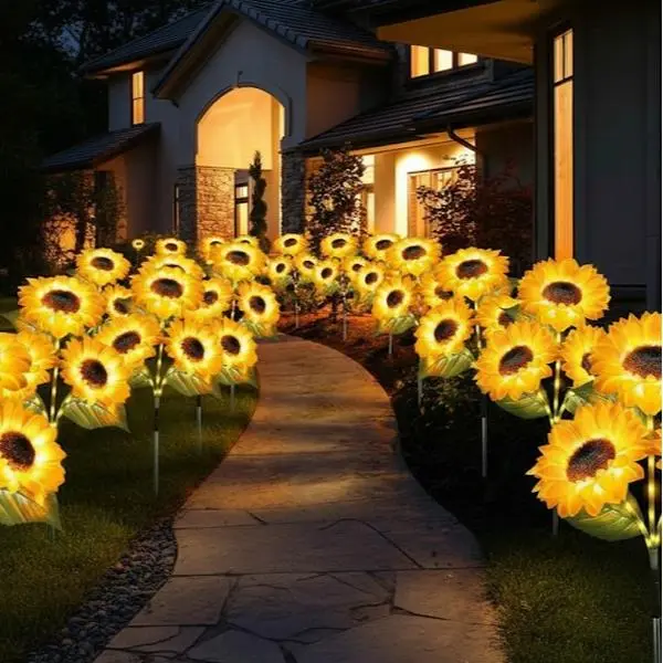 Solar Outdoor Sunflower Garden Light Set (2/4 Packs) - Wireless Ground-Mounted/Portable Decorative Lamps, IP65 Waterproof Durable Plastic, Energy-Saving, Solar Lights Outdoor, Courtyard/Lawn Decoration, Festival Gift, Ground-Mounted Decorative Lamps