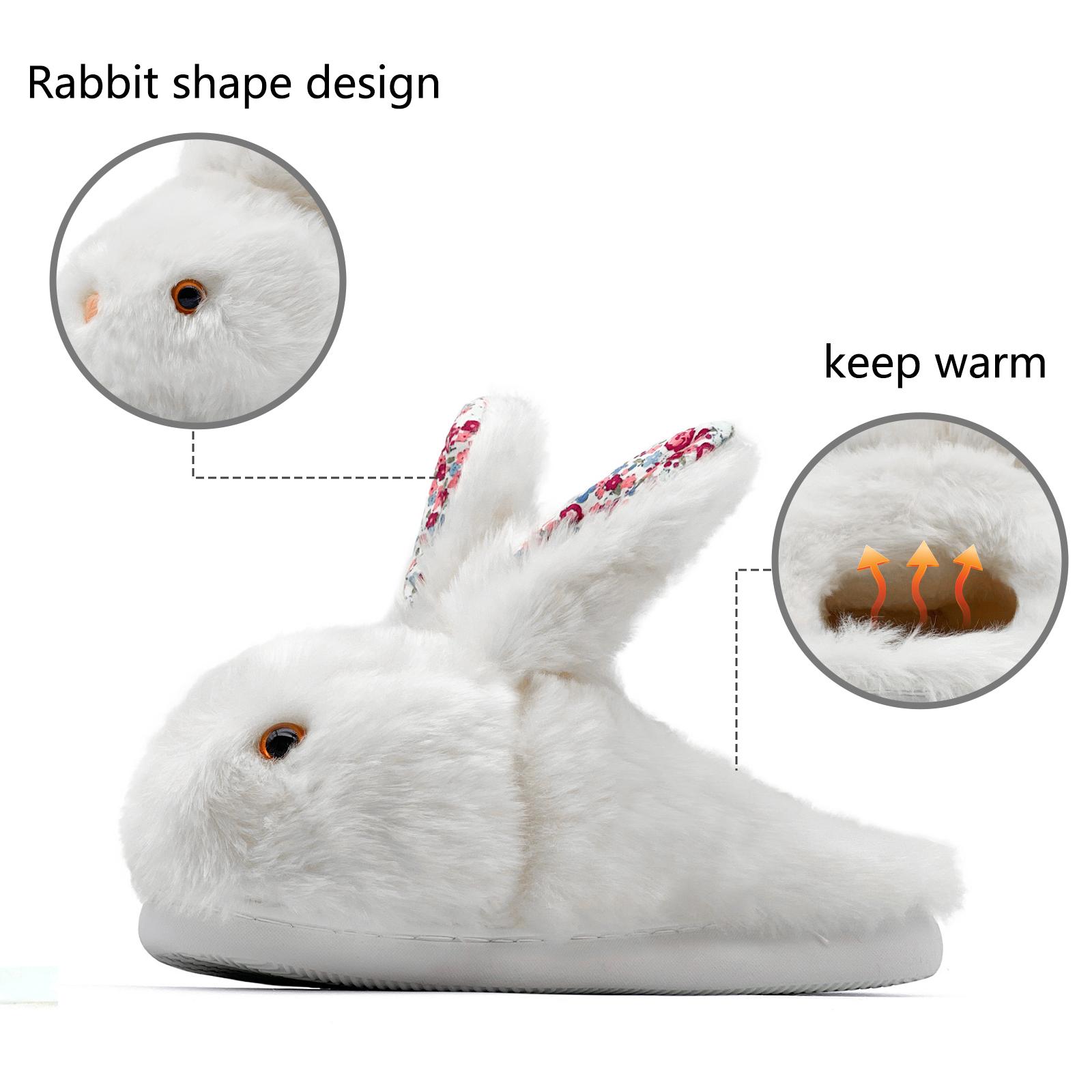 Bunny Slippers for Women Men Cute Plush Rabbit Fuzzy Slippers Soft Fluffy Animal Winter Warm Indoor House Slippers Shoes Footwear Foam Girl Warm Soft Fuzzy Upper Fleece Lining Non-slip Sole Memory Foam Insole Best Gift