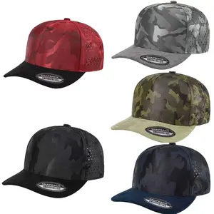 5pcs Mixed-Color Camo Print Mesh Hats - Unisex Adjustable Sports Style Ventilation Cap Hats, Premium Texture, Comfortable, Breathable for Street Trend, Outdoor Sports