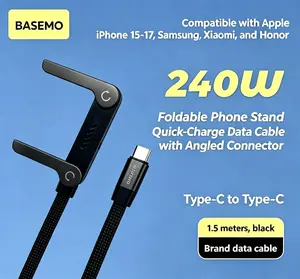 Basemo Brand Invisible Holder Charger Cable with Stand,240W Super-Fast Charging 2-in-1 Fast Charging Cord &phone Stand for Gaming,Office,Car Travel,Compatible with iphone/Samsung Type-C Charging Cable,Black,Basemo