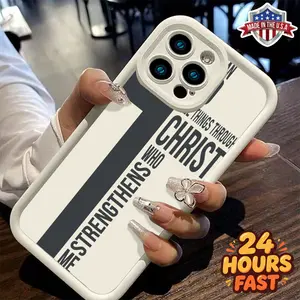 Christian Philippians 4:13 TPU Phone Case, "I Can Do All Things Through Christ Who Strengthens Me" Quote Design, Minimalist Shockproof Protective Cover for iPhone 11-17 Pro Max Plus Air, Made in USA