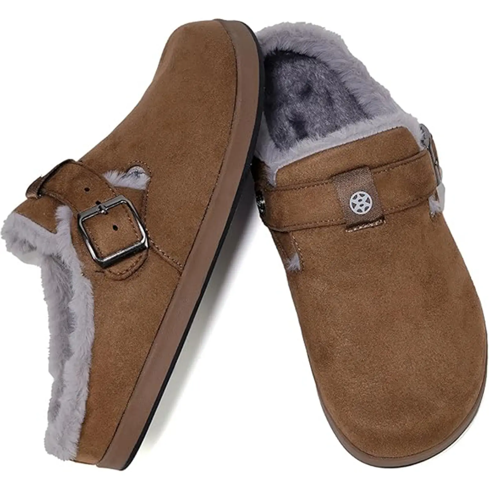 Unisex Fur-Lined Suede Clogs - Winter Footwear, Slip-On Mules, Arch Support, Removable Cushion Footbed, Warm Home Shoes