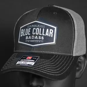 Blue Collar BadA$$ Silver Patch Trucker Hat 112 Snap Back with American Flag Key Tag