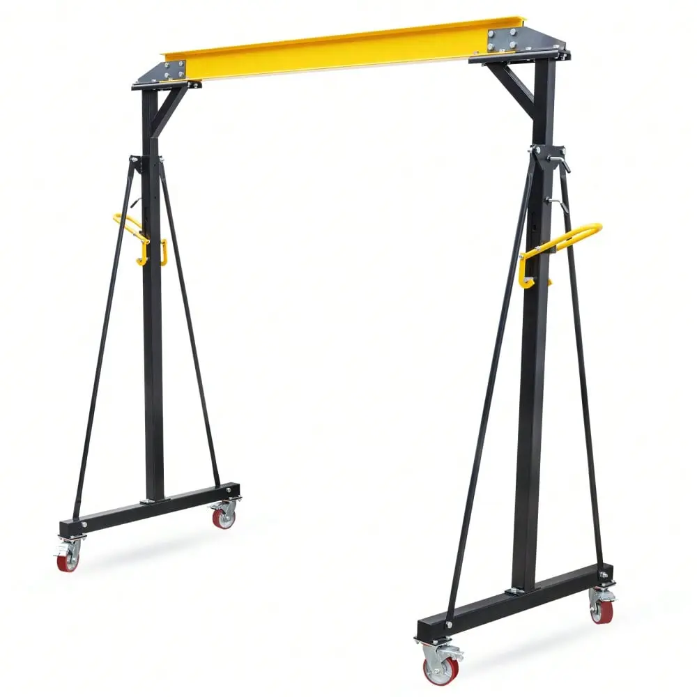 Gaomon Heavy-Duty Steel Beam Gantry Crane - 2200 Lbs Secure Hoisting Portable Lift, Compact Frame with 97"-141" Adjustable Height Triangle Base for Factories, Warehouses, Construction, Renovation, 1 Ton Capacity, Heavy Duty Steel I-Beam