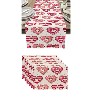7pcs,Valentine's Day Table Runner Set, Heart-Shaped Cushion & Placemat, Kitchen Decor, Indoor Outdoor Home Party Supplies
