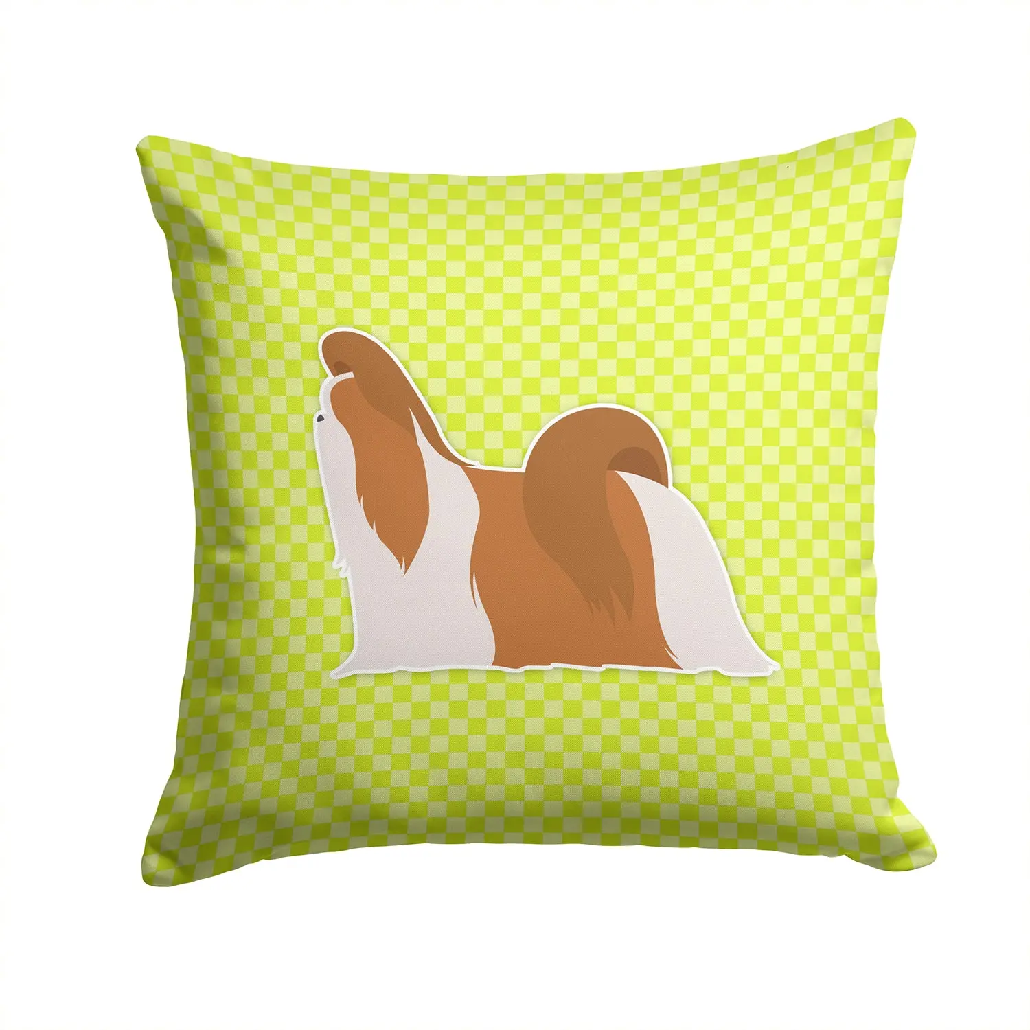 Shih Tzu Checkerboard Green Decorative Throw Pillow 14x14 Indoor Outdoor Accent Cushion, Fabric Cover with Insert for Sofa, Bed, Porch & Living Room