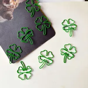 20pcs Green Four-Leaf Clover Paper Clips - Creative Metal Binder Clips, Stylish Office Supplies for Organizing Documents, Lucky Charm Design