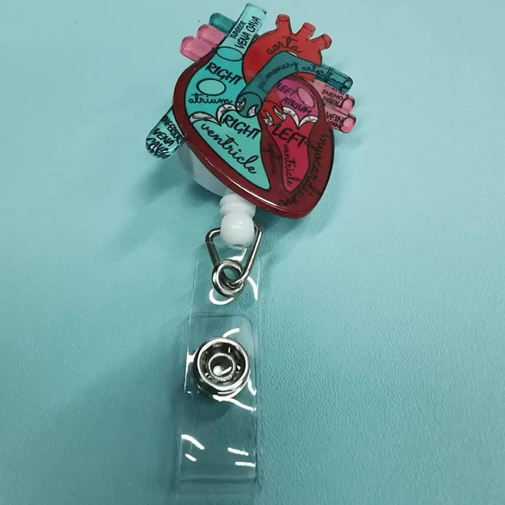 A medical heart anatomy theme badge retractable buckle Badge Holder, Nurse badge reel, Nursing Student Badge Reel, Badge Buddy Nursing, colorful heart anatomy pattern for hanging badges, cute style