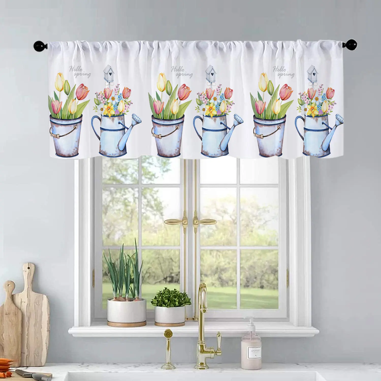 1Pc Spring Flowers Tulip printed kitchen curtains living room bedroom bathroom home decoration 54 * 18 inches