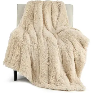 Fluffy Blue Blankets Queen Size for, Thick Sherpa Faux Fur Fuzzy Plush Winter Warm Full Queen Blankets, Bedroom Blue Gifts Gifts for Women Men, 90x90